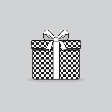 Black and white cheque box pattern design gift box with white ribbon and bo.. Stock Illustration
