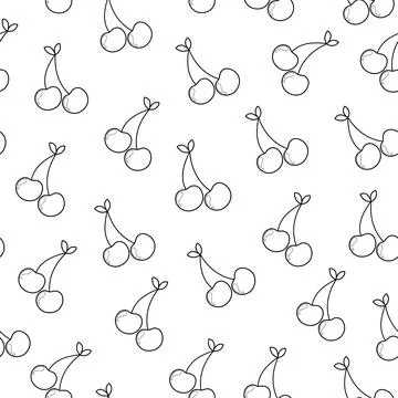 Black and white cherry berries seamless pattern in cartoon style Stock Illustration