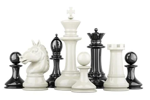 Black and White chess figures, 3D rendering Stock Illustration