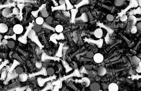 Black and white chess figures background, wallpaper. 3D rendering Stock Illustration