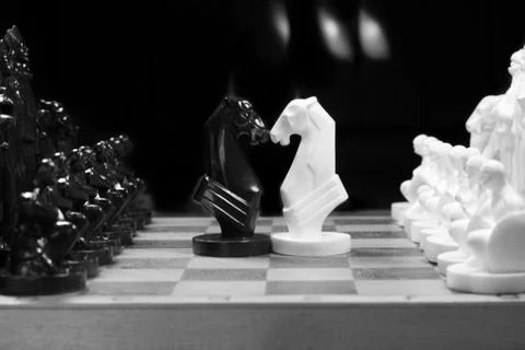 Black and White chess setup on dark background Stock Photos
