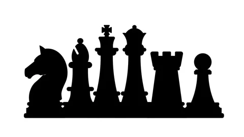 Black and White Chess Silhouette Animation Pawn Rook Knight Bishop King Que.. Stock Footage 333371893