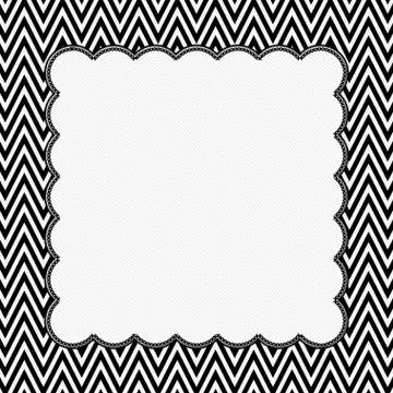 Black and white chevron frame with embroidery background Illustrazione stock