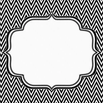 Black and white chevron frame with embroidery background Stock Illustration
