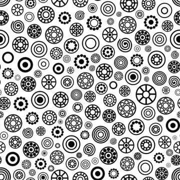 Black and white circle vector seamless pattern. Stock Illustration