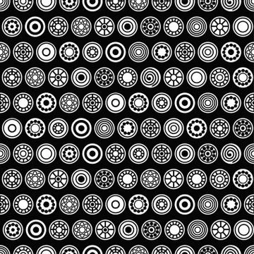 Black and white circle vector seamless pattern. Stock Illustration