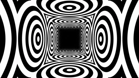 Black and white circles optical illusion tunnel loop animation Stock Footage 269843603