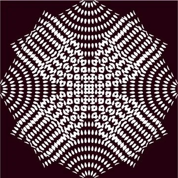 A black and white circular abstract design on a maroon background Stock Illustration