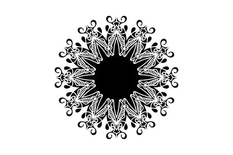 A black and white circular design featuring an intricate floral pattern Stock Illustration