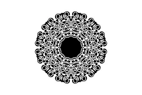 A black and white circular design featuring intricate patterns 스톡 일러스트