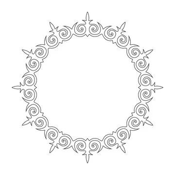 A black and white circular frame. Decorative border. Ethnic Asia national round  Illustrazione stock