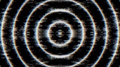 Black and white circular glitch pattern with concentric circles. Stock Footage 276906903