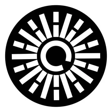 Black and white circular logo showing abstract letter c with radiating lines 스톡 일러스트