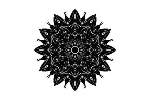 Black and white circular mandala sketch showcasing unique shapes and fine Stock Illustration