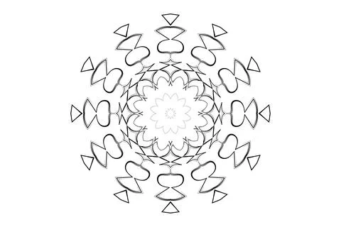 Black and white circular mandala sketch showcasing unique shapes and fine Иллюстрация