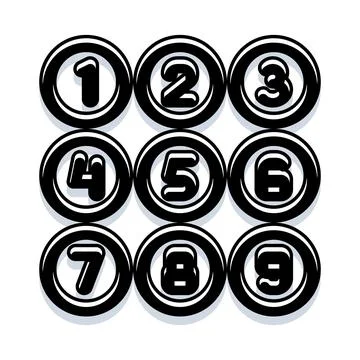 Black and white circular numbers set 1 to 9 Stock Illustration
