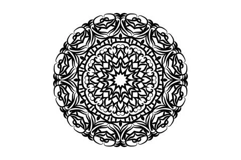 A black and white circular pattern design, highlighting elegant curves Illustrazione stock