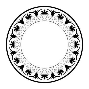 Black and white circular vector frame featuring elegant ancient Greek floral Stockillustratie