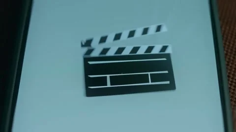 Black and white clapperboard icon, presentation Video stock 310053289