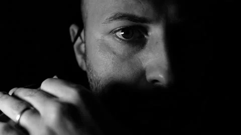 Black and White Close up portrait. 4k, The young man takes off his medical mask. Stock Footage 145453866