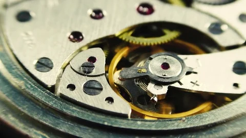 Black and white close view of watch mechanism Stock Footage 83732334