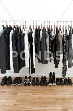 Black and white clothes and shoes Stock Photos