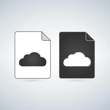 Black and white Cloud File Icon, vector illustration isolated on white Stock Illustration