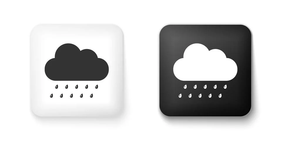 Black and white Cloud with rain icon isolated on white background. Rain nimbus Illustrazione stock