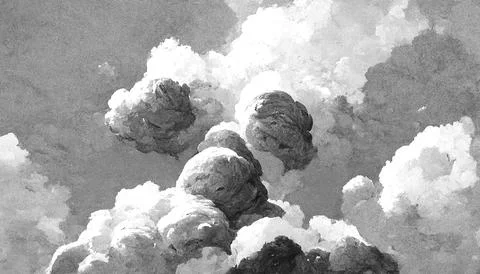 Black and white clouds are made with watercolor on paper in the beautiful style. Stock Illustration