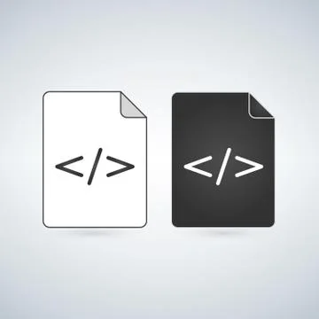 Black and white Coding File Icon, vector illustration isolated on white Stock Illustration