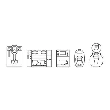 Black and white coffee maker line icon set. Coffee machine logo. Stock Illustration