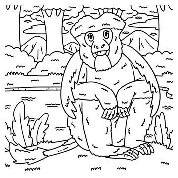 Black and White Colobus Monkey Coloring Page Stock Illustration