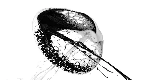 Black and white color splashes collide in slow motion and form ring (FULL HD) Stock Footage 37036982