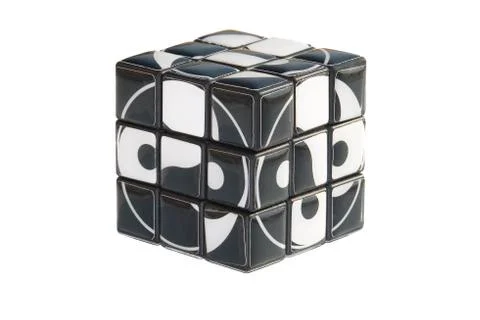 Black and white colored  cube a puzzle isolated white Stock Photos