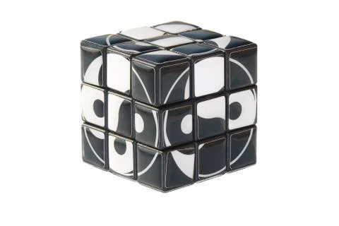 Black and white colored  cube a puzzle isolated white Stock Photos