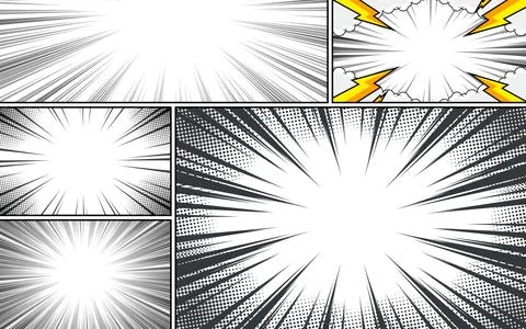 Black and white comic background with halftone effect. Comic page template .. Stock Illustration