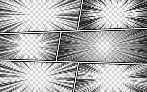 Black and white comic background with various pop art shapes. Rays, radial,.. Illustrazione stock