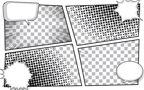 Black and white comic background with halftone effect. Comic page template .. Illustrazione stock