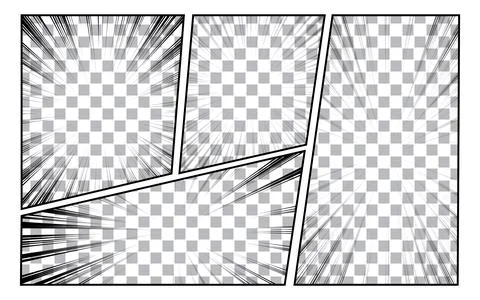 Black and white comic background with various pop art shapes. Rays, radial,.. Illustrazione stock
