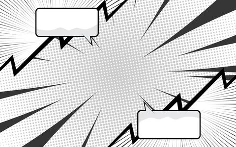 Black and white comic background with various pop art shapes. Rays, radial,.. Stock Illustration