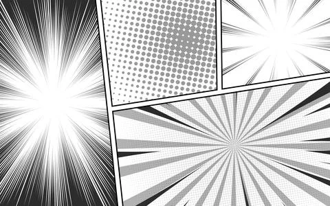 Black and white comic background with halftone effect. Comic page template .. Stock Illustration