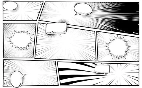 Black and white comic book page panel background. vector illustration. Stock Illustration