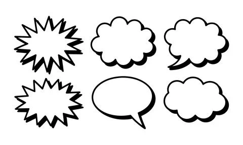 Black and white comic book style speech bubbles cartoon dialogue bubbles Stock Illustration