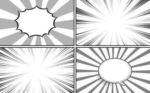 Black and white comic book template with effects and dialogue bubbles. Stock Illustration