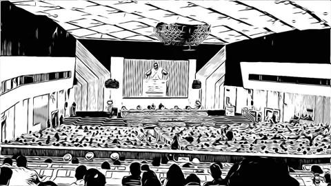 Black and white Comic function of the government of India in Vigyan Bhawan. A Video stock 199280230