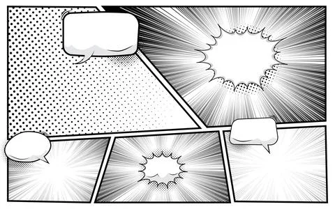 Black and white comic scene set background design. Stock Illustration