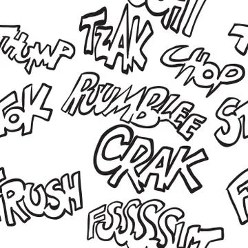 Black and white comic sounds pattern Stock Illustration