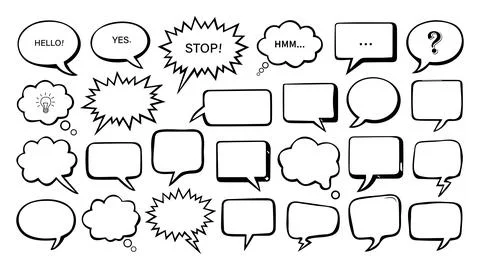 Black and White Comic Speech Bubble Set with Blank Dialogue Balloons and Te.. Stock Illustration