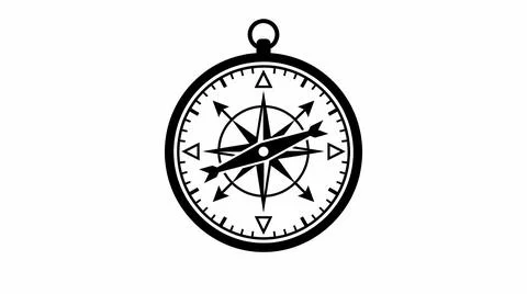 Black and White Compass Icon for Navigation and Direction Illustrazione stock