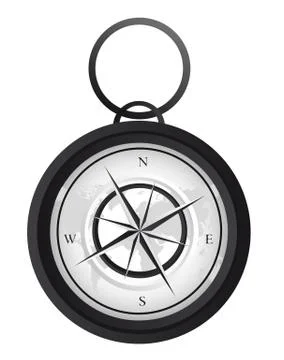 Black and white compass with map vector illustration Stock Illustration